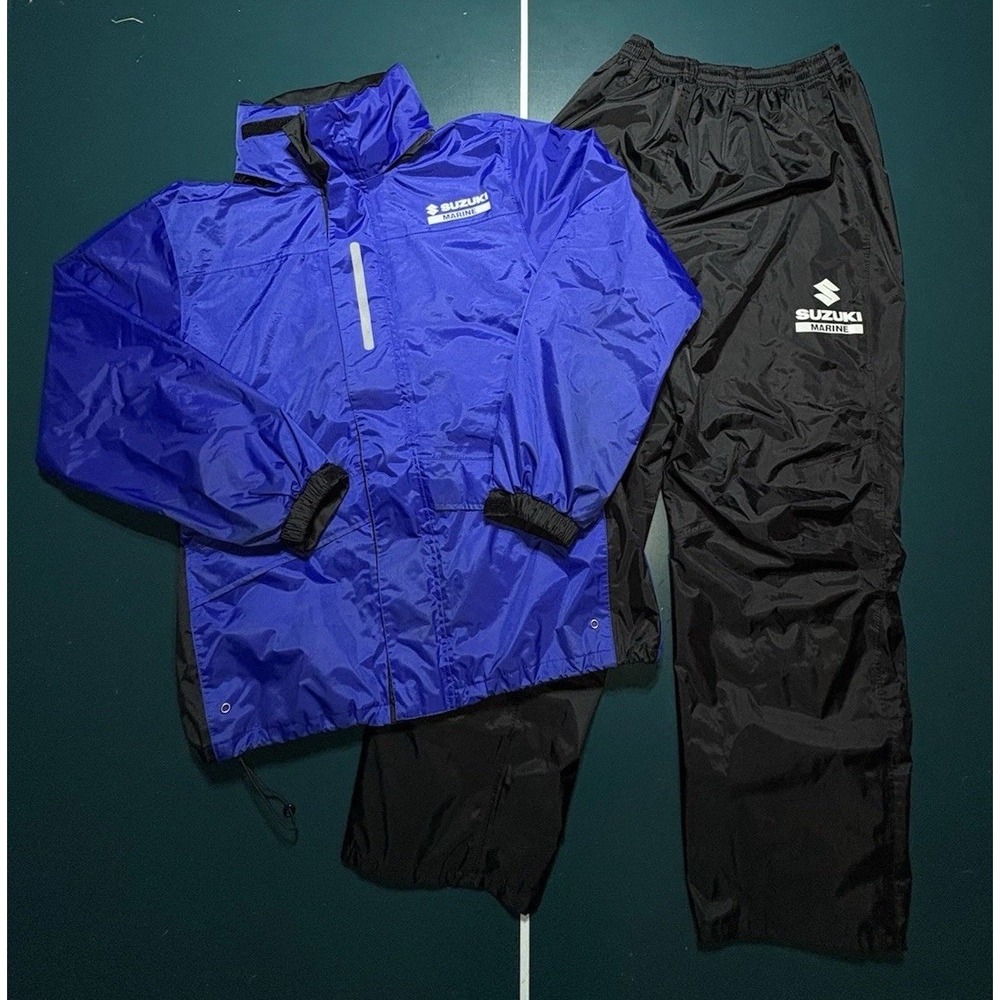 Suzuki Marine Rain Suit Set‎ Jacket & Pants Men's  Large Hooded Windbreaker
